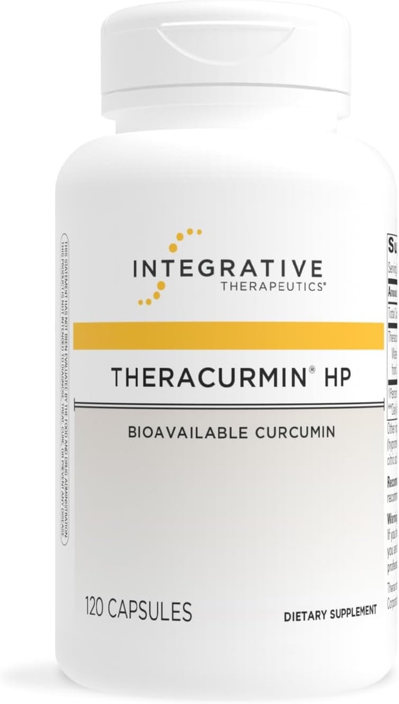 Thérapeutique intégrative Theracurmin HP - Supplément curcuma pour le soutien cardiaque et articulaire* - Soutien à la récupération des muscles* - Non-soy, sans produits laitiers et sans gluten - 120 capsules (60 portions)