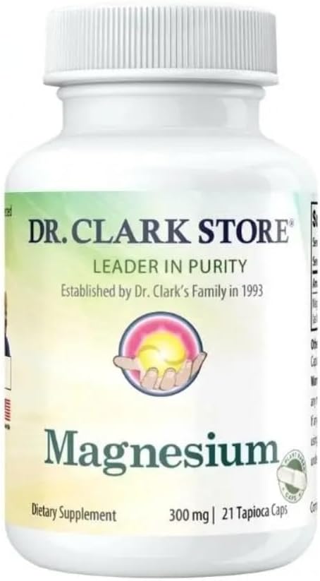 Dr Clark Store Magnésium – 300mg, 21 Capsules de Tapioca végétariennes, soutient la santé osseuse, régule les battements de coeur et favorise la santé musculaire