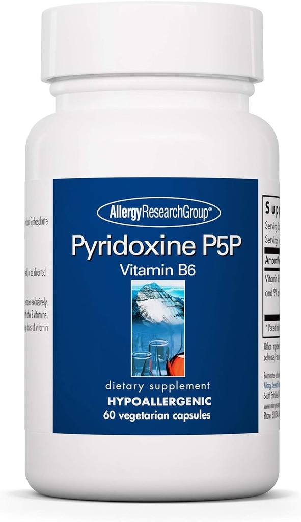 Allergy Research Group Pyridoxine P5P Supplement - Vitamine active B6 275mg, Pyridoxal-5-Phosphate, Soutien du métabolisme, Hypoallergénique, Capsules végétariennes - 60 Compte