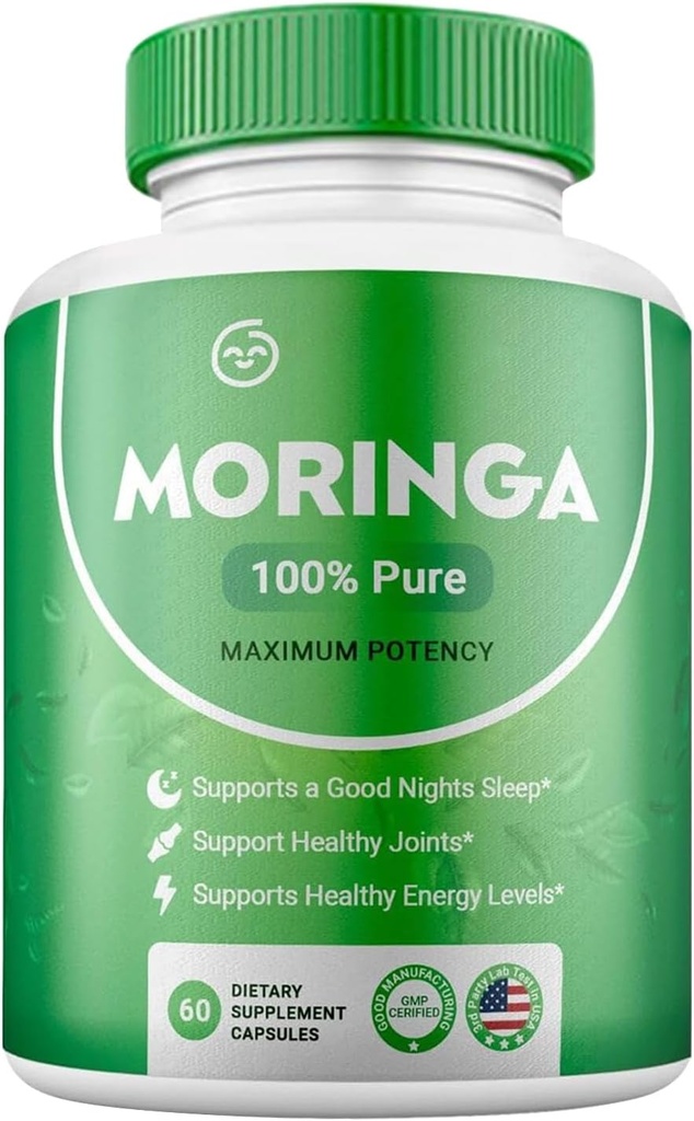 Moringa Powder Capsules Pure Nutrient-Rich Moringa Powder supporte l'énergie de la peau Santé Gut Santé Vitamines essentielles Acides aminés(Pack of 1)
