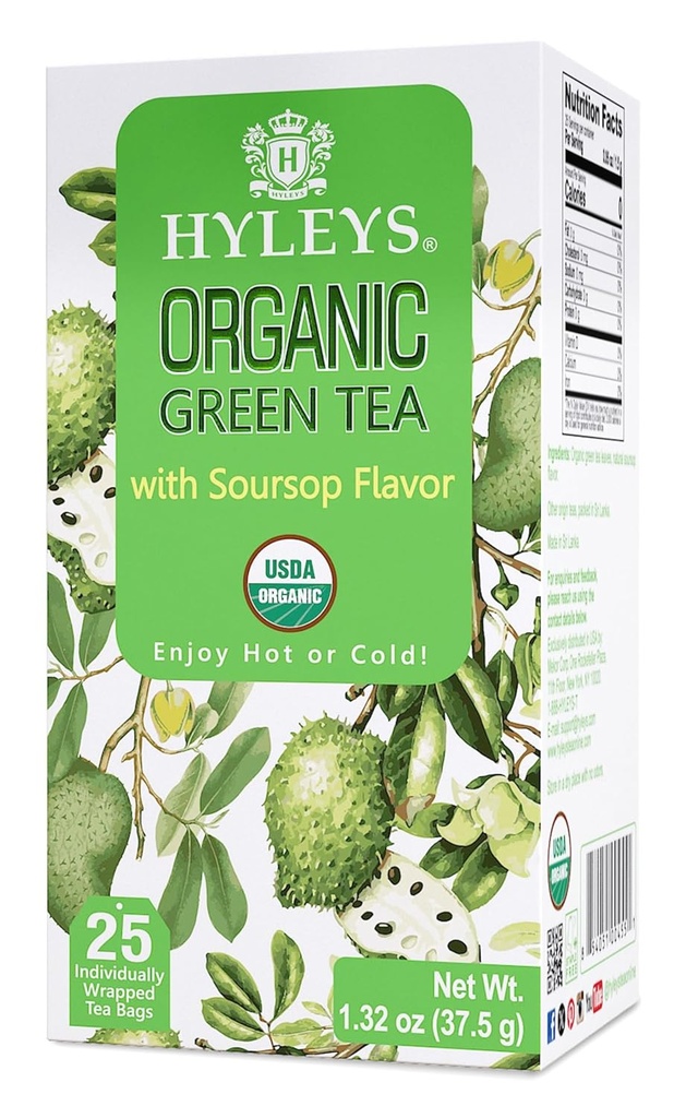 Hyleys Thé Vert Bio Saveur de Sourop - 25 sachets de thé - (12 Pack - 300 sachets de thé Total) - Graviola Guanabana Tea