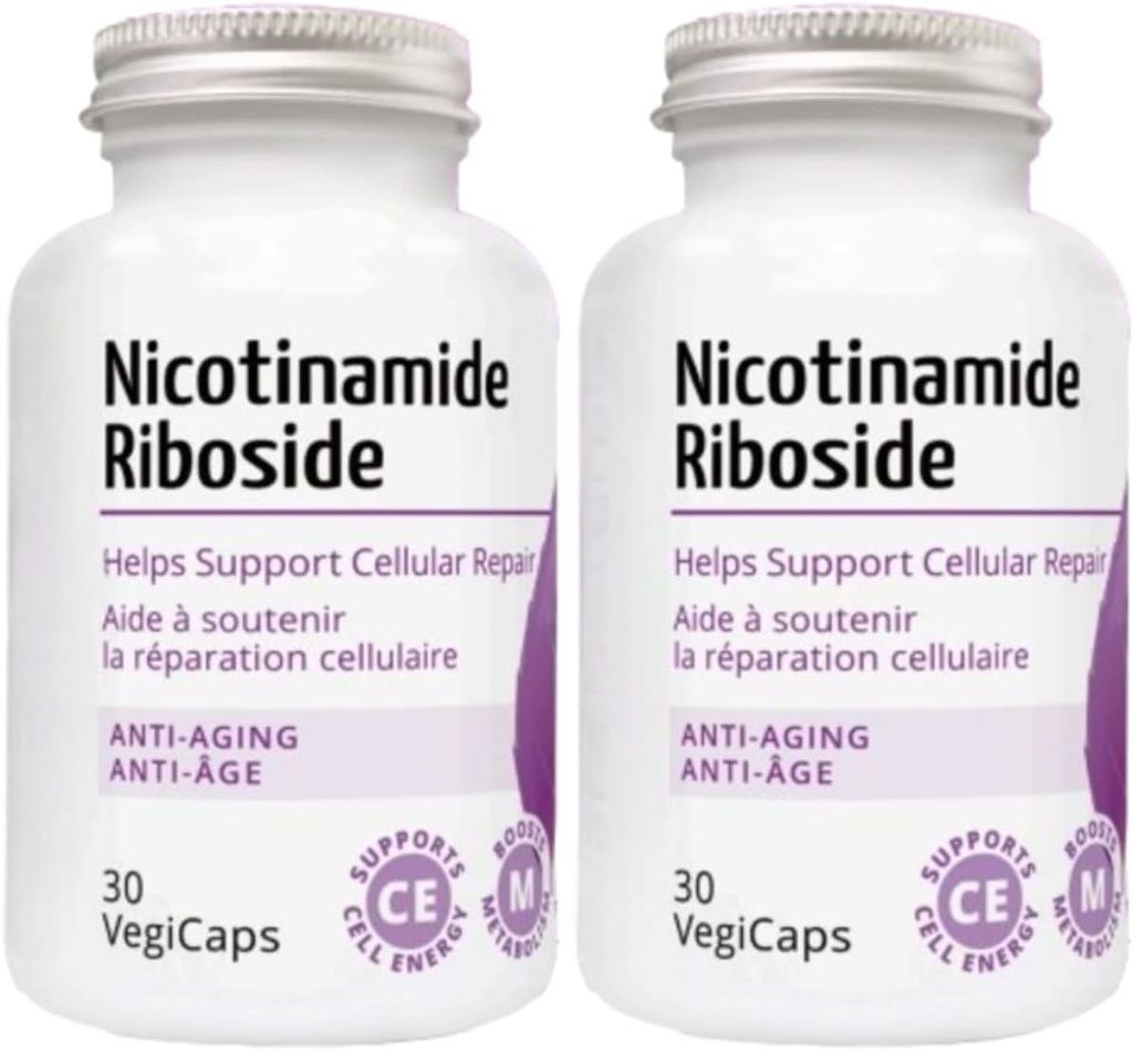 Nicotinamide Riboside - 300 mg Noctinamide Riboside (NR) par portion, 400 mg Coenzyme Q10 Ubiquinone, 30 VegiCaps par bouteille (60 capsules - boîte de 2)