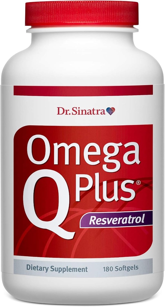 Dr Sinatra Omega Q Plus Resveratrol - supplément Omega-3 avec CoQ10 et Resveratrol - favorise la santé globale du cœur et du corps pour vous aider à bien vieillir (180 softgels)