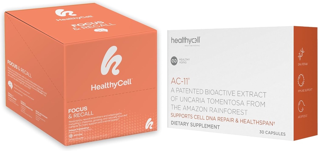 Healthycell Telomere Longueur Supplément sur le vieillissement en santé + Supplément sur le cerveau axé sur la mémoire et le focus