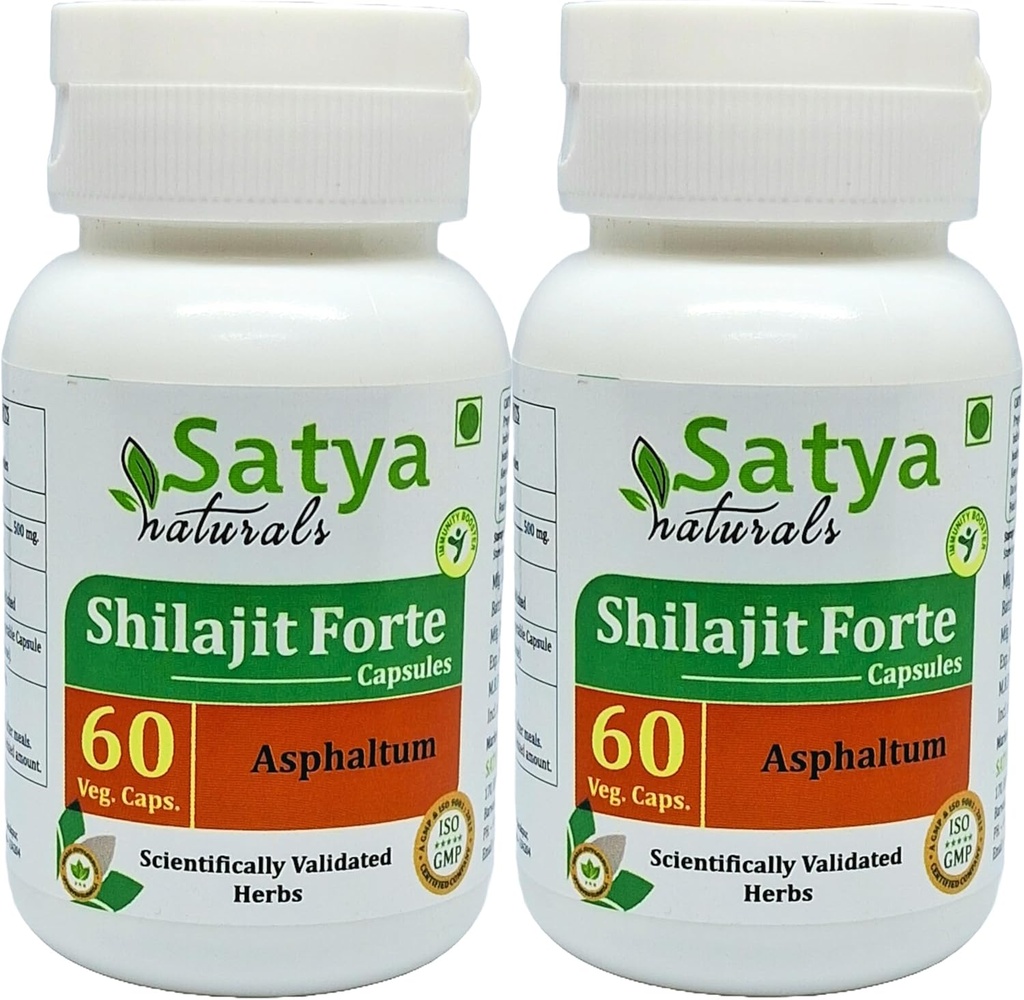 Shilajit Forte Capsules 500 mg. 60 Veg. Capsules d'extrait Shilajit (Asphaltum) pour hommes et femmes