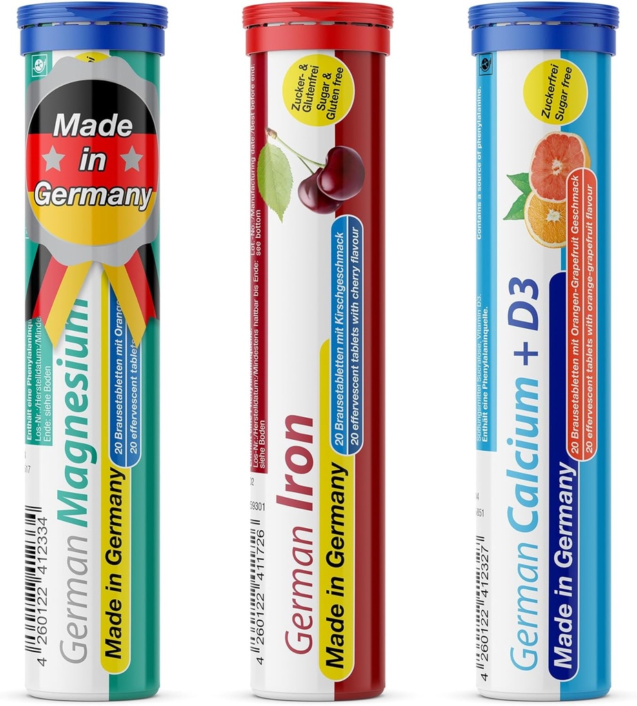 T&D German Mineral Plus 60 portions - Vegan, Zéro Sucre - Buvez des comprimés effervescents - Fer, Calcium, Magnésium Pharma - Fabriqué en Allemagne