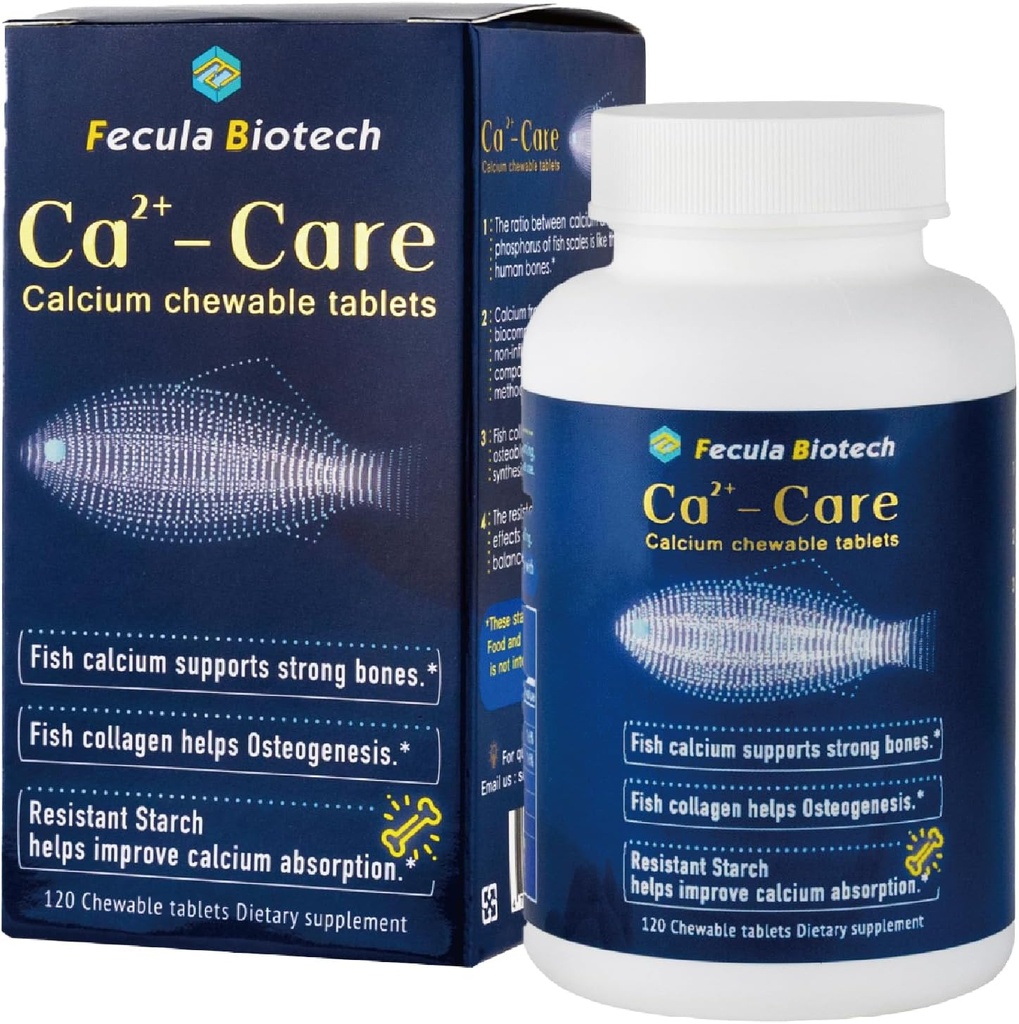 Natural Fish Scale Calcium Supplement for All Ages | Bone Health and Muscle Supplement | Effective Absorption, Strong Bones Density | 120 Chewable Tablet