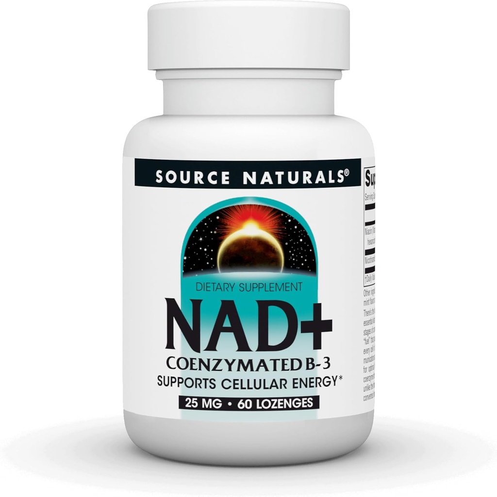 Source Naturals NAD+, Coenzymated B-3, soutient l'énergie cellulaire*, 25 mg - 60 Lozenges