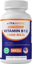 Vitamine Vitamatique B12 1000 mcg Dissolve rapide – 365 Comprimés – Saveur de Berry Naturel – soutient le métabolisme énergétique et la santé du système nerveux