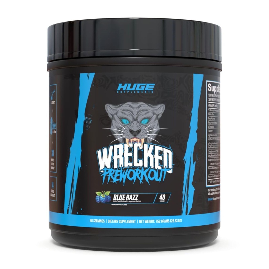 Poudre de pré-entraînement, Formule avancée, Boosts Energy, Focus, Pompes & Performance, 10g L-Citrulline, 6.4g Beta Alanine, 5g Tyrosine, 1g Alpha GPC, 375mg Caféine à action rapide et plus (40 portions)