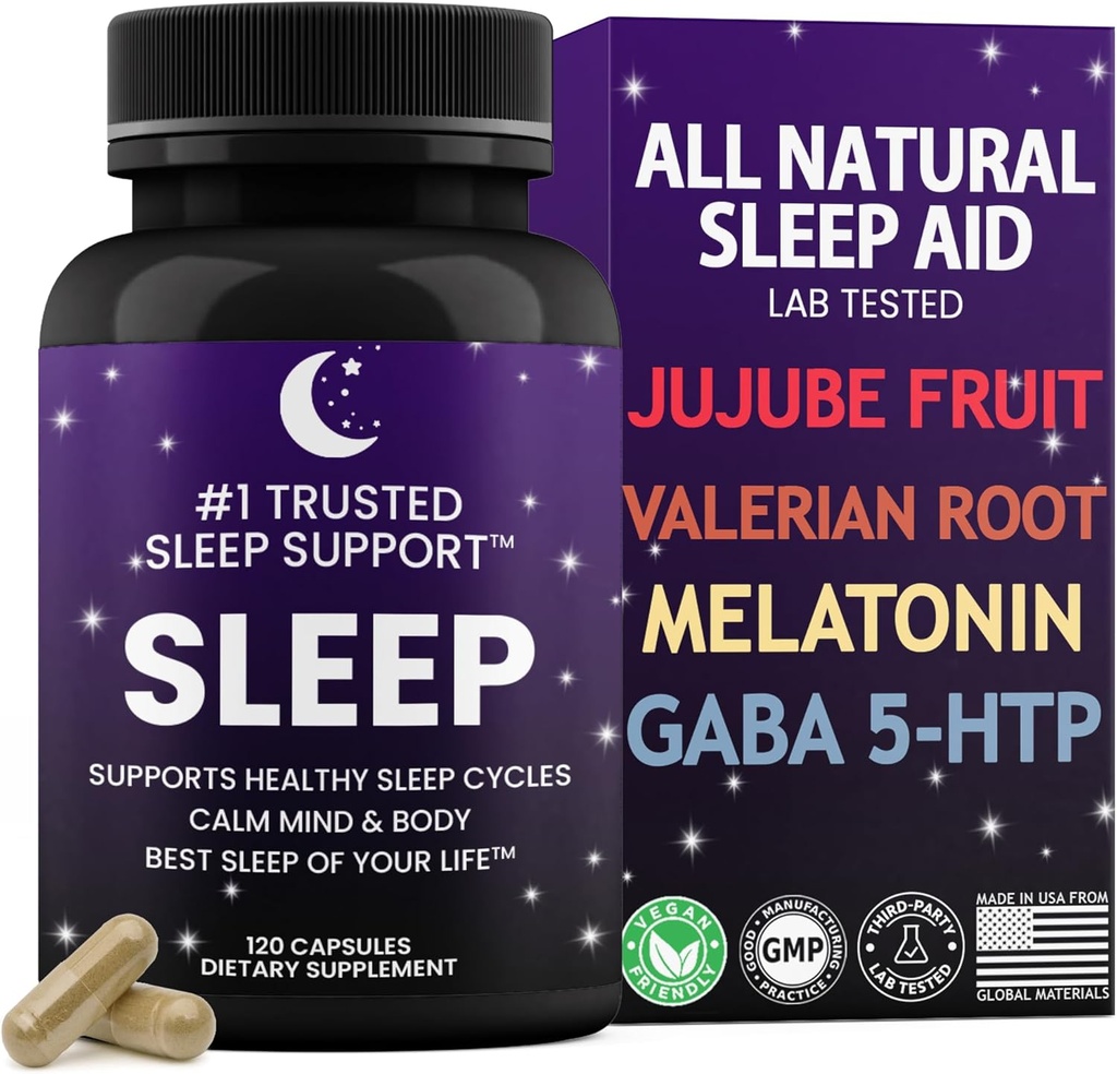 Aide naturelle au sommeil pour les adultes │Meilleur sommeil de votre vie │Sot de Valérie │GABA │5-HTP │Melatonine │120 Capsules de formation de non-Habit