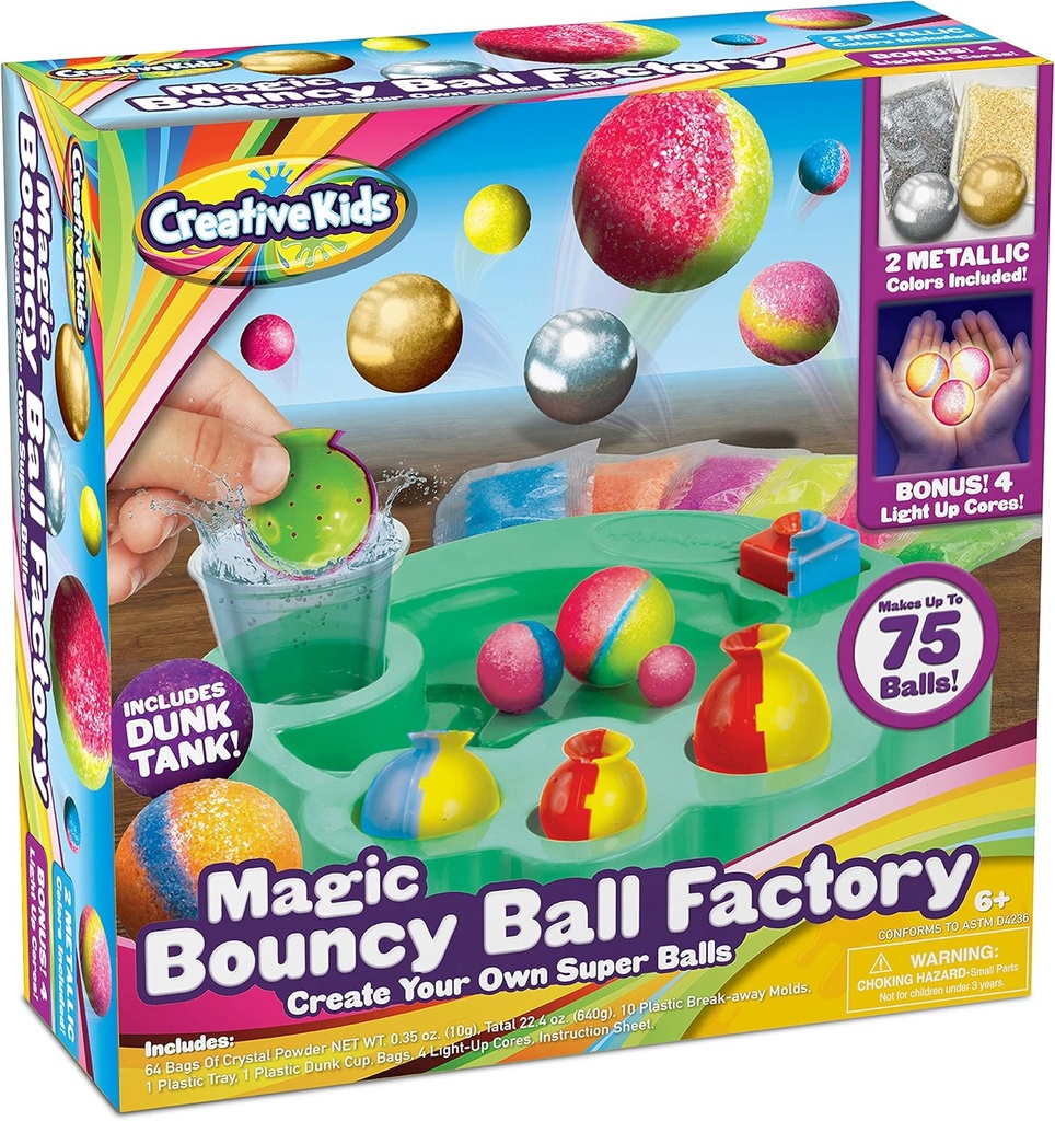 Magic Bouncy Ball Factory Set - Make 75 Stunning DIY Bouncy Balls, Light-Up Magic Balls! Science Kits for Kids, Perfect for Science Projects and Science Parties!