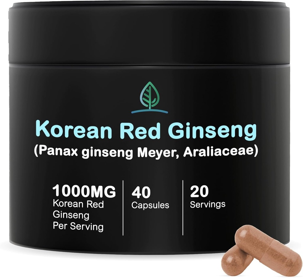 Boîte holistique Ginseng Rouge Coréen Ginseng Capsules Pure Panax Ginseng Supplément de Végétalien, sans gluten, sans OGM, sans remplissage