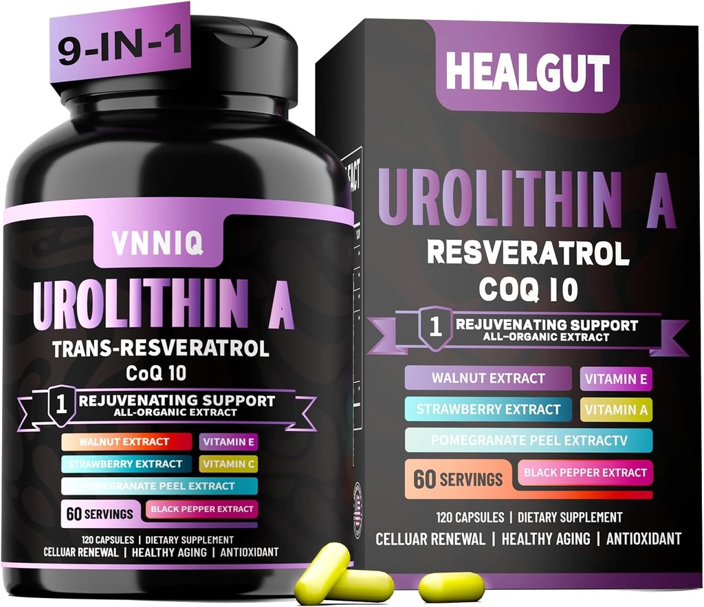 Liposomal Urolithin A Plus Capsules-1200mg, Sustained Skin Cellular Health & Anti-Aging, Organic Plant Extract Supplements for Women & Men，180 Capsules- 60 Serving