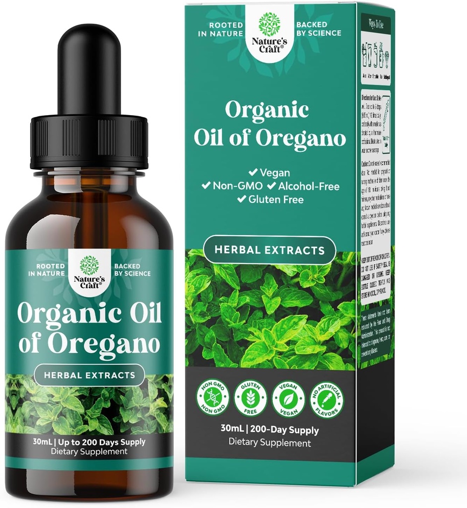 gouttes d'huile d'origan organique - Super concentré huile liquide d'origan avec carvacrol 60% pour la digestion et le soutien immunitaire - Teinture d'extrait d'herbe liquide pour la force immunitaire et les intestins sains - 30 mL