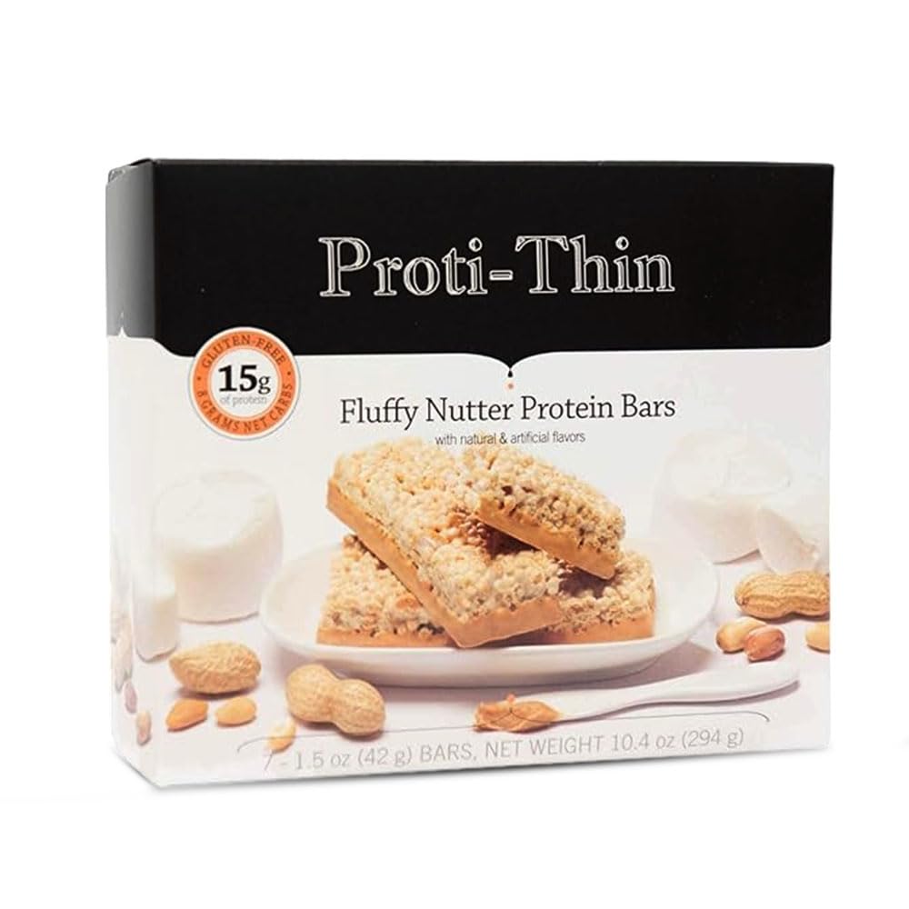 Barres protéinées de Nutter Fluffy de Proti-Thin, 15g de protéines, faible teneur en calories, très faible teneur en glucides (VLC), faible teneur en gras, haute teneur en fibres, KETO Diet Friendly, Idéal Protein Compatible, Pas d'ingrédients de gluten, 7 /Box