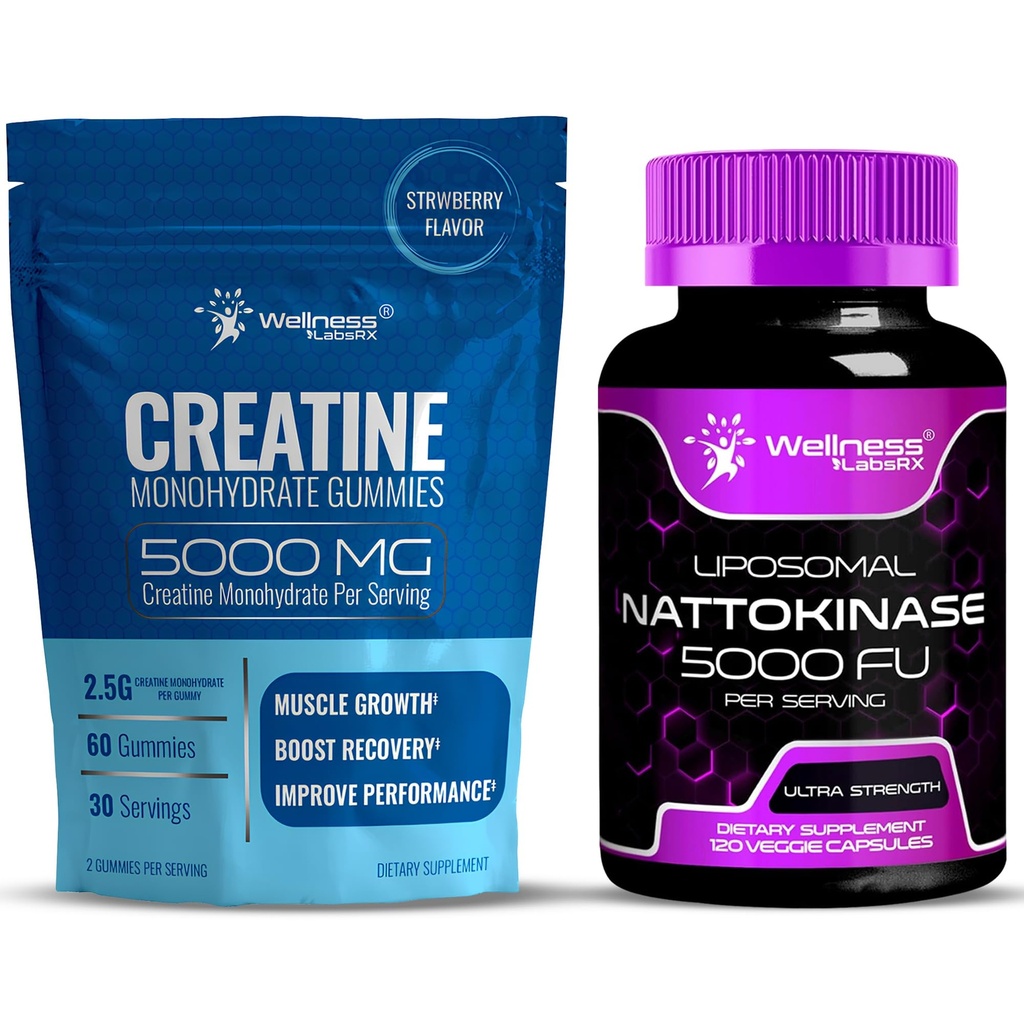 WELLNESS LABSRX Nattokinase Supplément Capsules 5000 FU - Gommies de créatine 5000mg