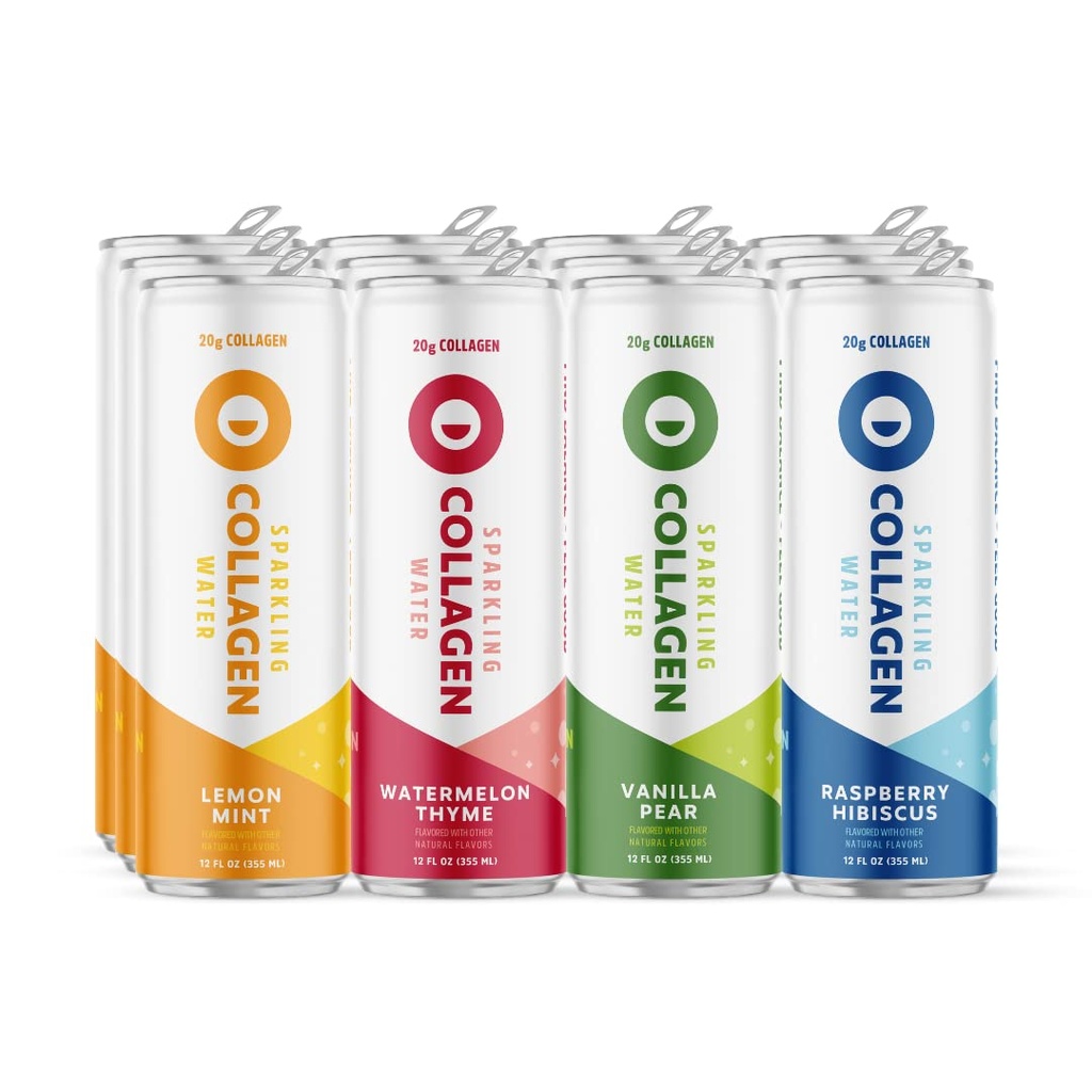 Circle Sparkling Collagen Variété d'eau 12-Pack. Rafraîchissant Eau gazeuse infusée Boire avec Collagène Peptides. 20g de protéine de peptide de collagène, faible teneur en sucre, Keto
