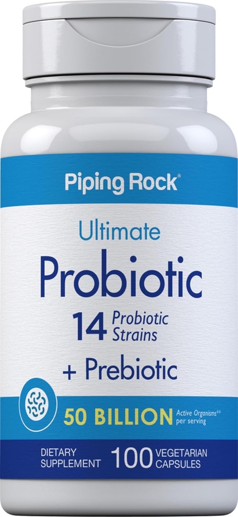Piping Rock Probiotic et prébiotique pour les femmes et les hommes de 50 milliards CFU-100 capsules Ultimate 14 suppléments de souche de Végétarien, non OGM, sans gluten