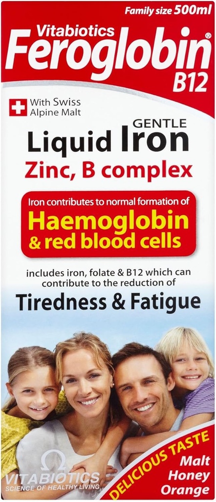 6 unités (emballage en vrac) Vitabiotiques Féroglobine B12 Fer liquide doux, zinc, minéraux et complexe de vitamine B 500ml