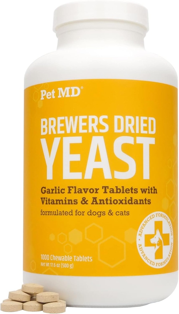 Pet MD Garlic & Brewers Yeast for Dogs & Cats - Garlic and Yeast Plus Antioxidants - Brewer's Yeast Tablets for Dogs & Cats - Vitamin B 1 & Vitamin C - 1000 ct