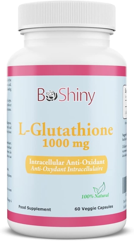 L Glutathion peau éclaircissant les pilules d'éclaircissement 1000 mg Antioxydant Vieillissement pour soutenir la santé du foie et de la désintoxication Aide immunitaire et fonction cérébrale Réduire les dommages radicaux gratuits Vegan 60 capsules