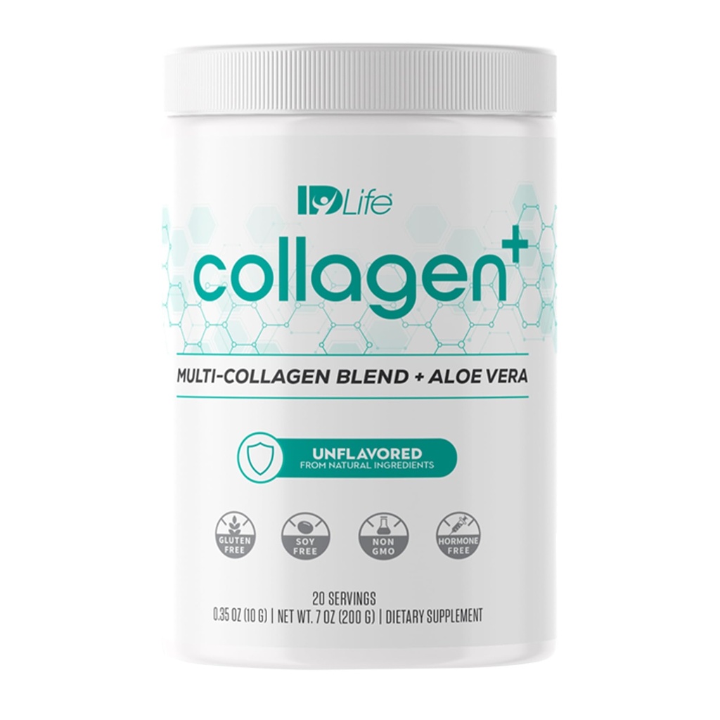 IDLife Collagen+ Powder Drink - Mélange multicollagène avec acide fulvic et Aloe Vera - pour cheveux, peau, ongles, articulations et Gut sains - 20 portions / 200g