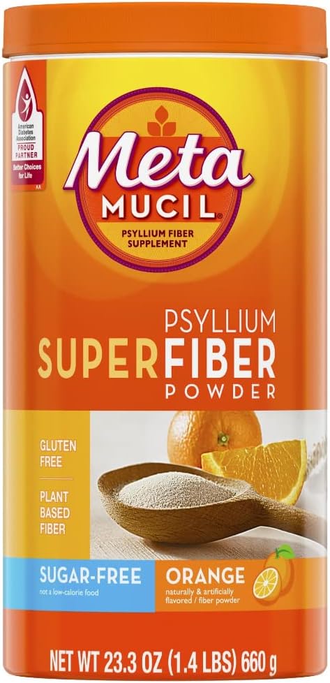 Métamucil Psyllium Super Fibre sans sucre en poudre, orange, 23,3 oz