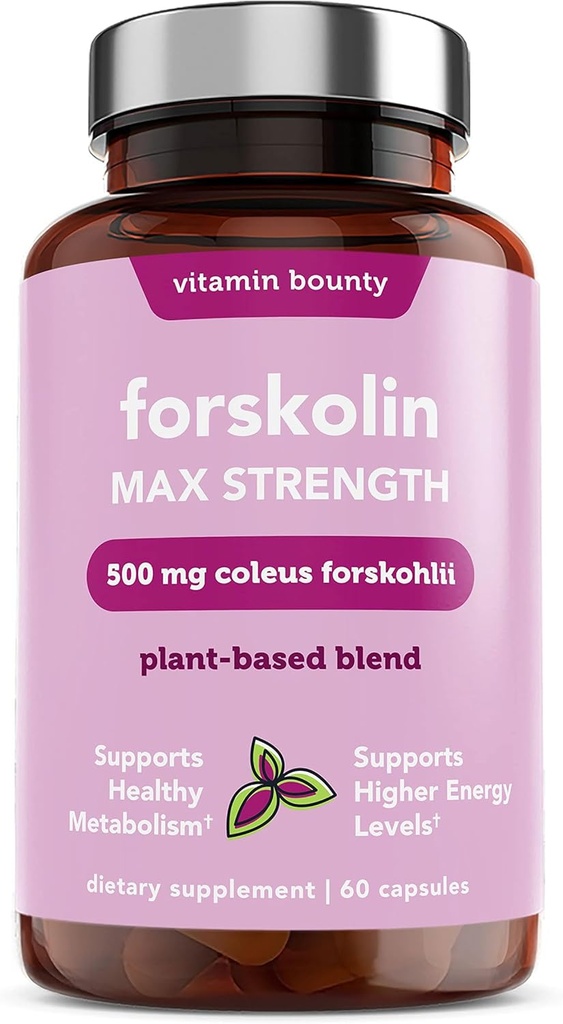 Vitamine Bounty Forskolin Maximum Strength for Weight Loss - Supplément d'extrait de racine naturel Coleus Forskohlii - 20 % de poudre normalisée Forskolin - Support de gestion du poids - 60 capsules