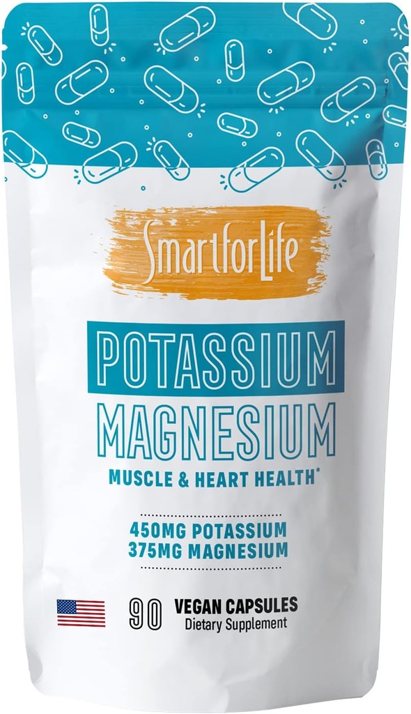 SMART FOR LIFE Supplément de magnésium potassique - 90 Capsules Vegan - Supplément de potassium de magnésium - Complexe minéral à forte absorption - Soutien musculaire et équilibre électrolytique