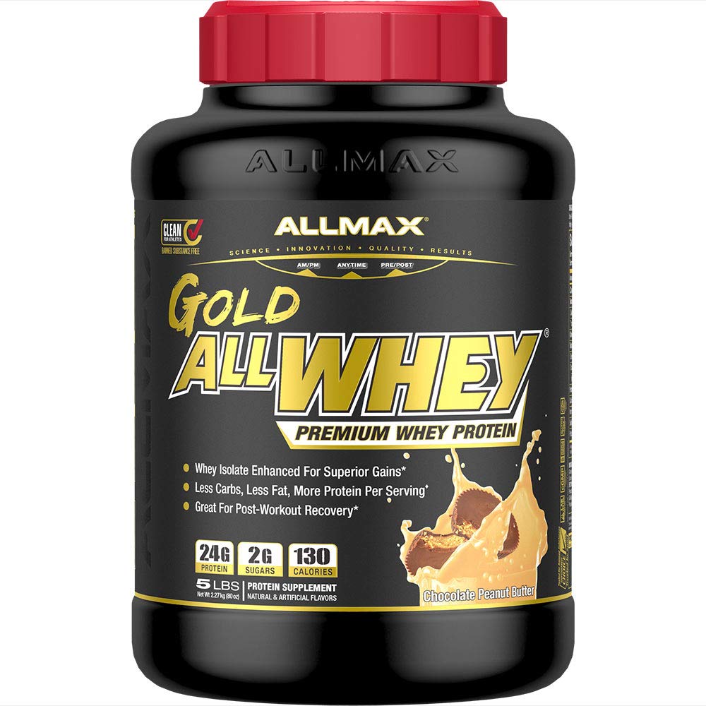 ALLMAX Gold ALLWHEY, beurre d'arachide au chocolat - 5 lb - 24 grammes de protéines par scoop - sans gluten, faible teneur en glucides et faible teneur en sucre - Env. 71 portions