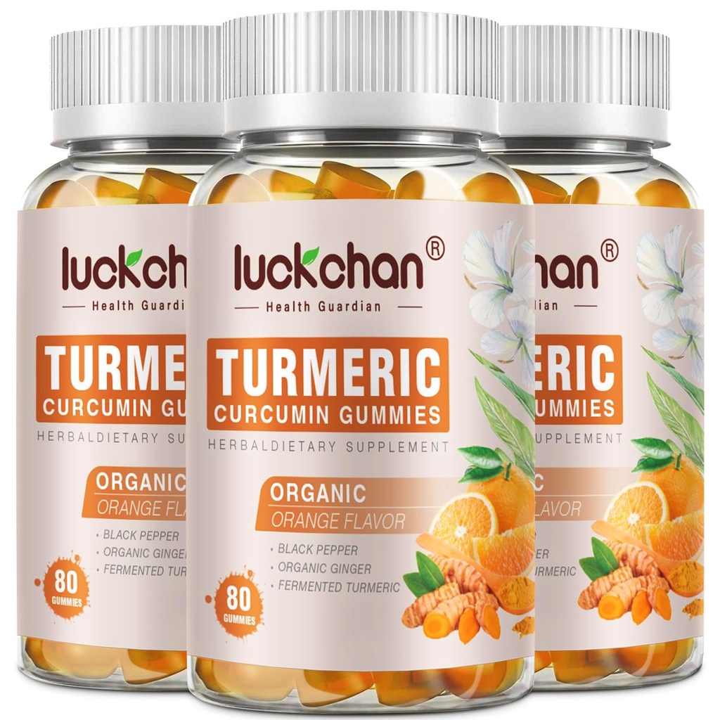 Gummies curcumine curcuma avec supplément de gingembre et de poivre noir-240 compte pour les adultes et les enfants, 2400mg - suppléments de gummy gummy tumeric végétalien, biologique, sans gélatine 3 Pack