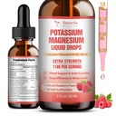 Supplément de magnésium potassique gouttes liquides - Supplément de potassium à haute absorption avec magnésium, calcium, vitamine D3 K2, végétalien, crampes de jambe de soutien non OGM Potasio, os, muscle - 2 fl oz