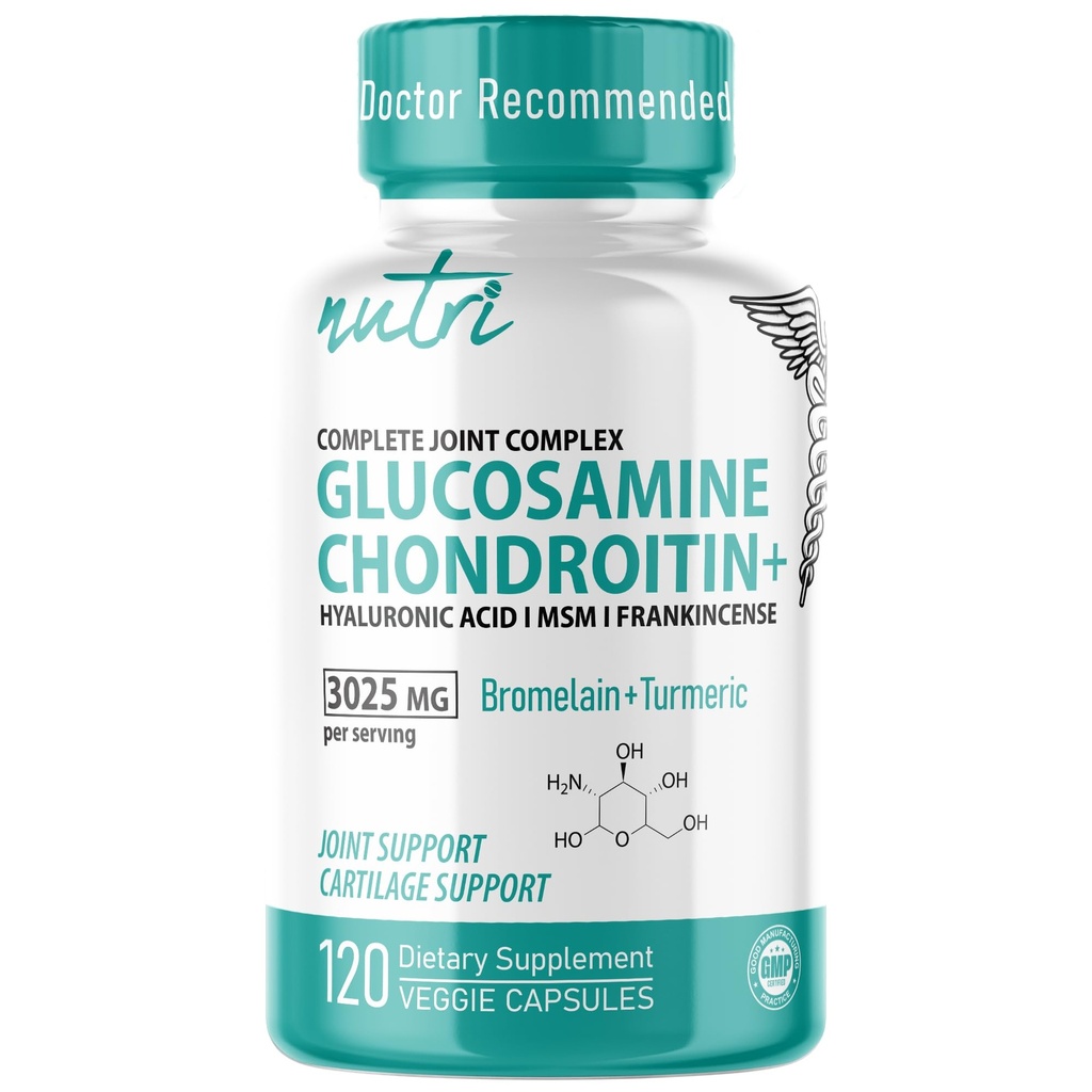Nature's Fusions Glucosamine Chondroïtine MSM Turmeric Boswellia - Supplément de soutien conjoint - 120 Capsules - Chondroïtine Sulfate Capsules - avec l'acide hyaluronique - soutient des os sains