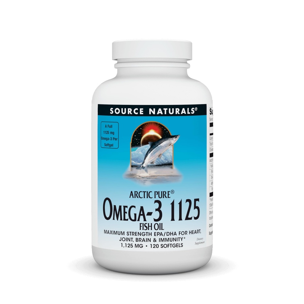 Source Naturals ArcticPure Omega-3 Huile de poisson 1125mg Ultra Potency Maximum Strength EPA + DHA pour la santé du coeur, des articulations, du cerveau et des immunitaires - 120 Softgels