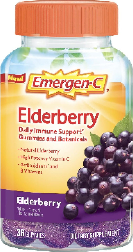 Emergen-C Gummies Elderberry, Immune Elderberry Soutien Saveurs naturelles avec vitamine C de haute puissance, Retour à l'essentiel de l'école - 36 comte