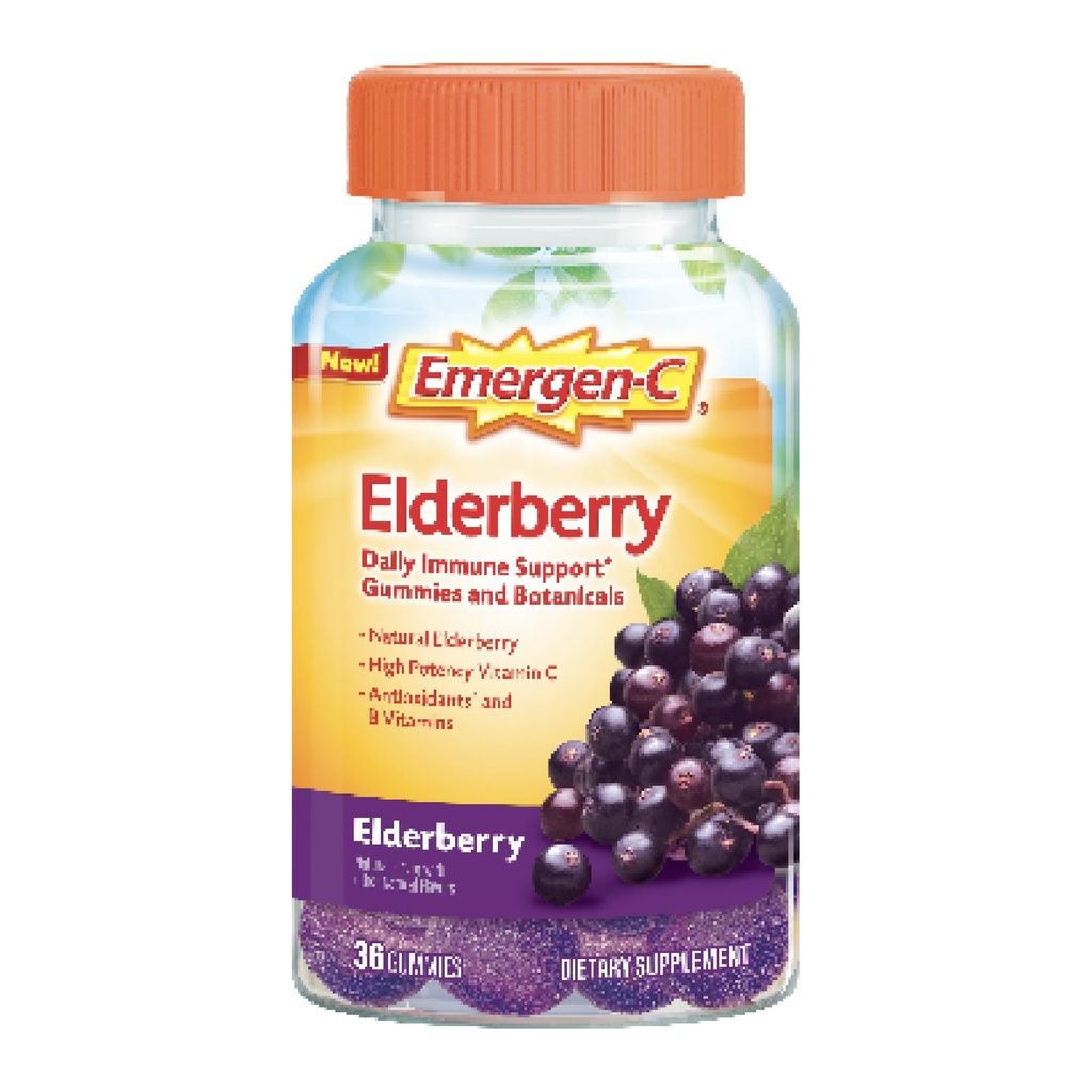 Emergen-C Gummies Elderberry, Immune Elderberry Soutien Saveurs naturelles avec vitamine C de haute puissance, Retour à l'essentiel de l'école - 36 comte