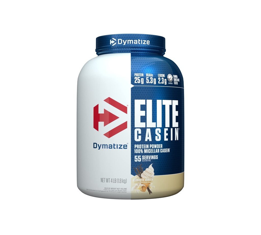 Dymatiser la poudre de protéines de caséine Elite, Vanille, 100 % de caséine micellaire, 25g de protéines, 5,4g de BCAA, 2,3g de Leucine, absorption lente pour la récupération musculaire nocturne, 4 lb (55 portions)