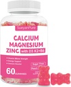 Gommies de zinc de magnésium sans sucre avec VC D3 & B6 & K2.600mg Gommies de calcium avec 300mg Soutien au magnésium os et muscles pour adultes et adolescents (60 Nombre (paquet de 1))