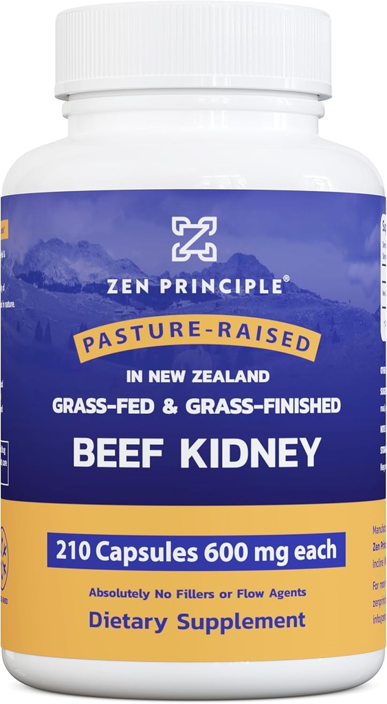 Zen Principe supplément de foie de boeuf gras, 210 capsules, 3000 mg. Enzyme DAO pour la santé de l'histamine. Sélénium et B12 pour support thyroïde.