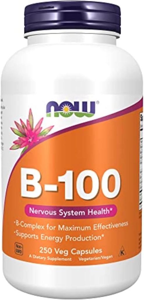 MAINTENANT suppléments, vitamine B-100, production d'énergie*, santé du système nerveux*, 250 gélules