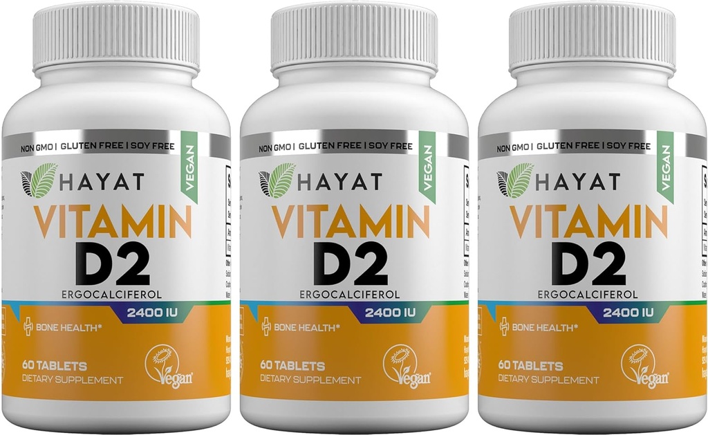 Vitamines véganes Vitamine naturelle D 2400 UI, D2, halal certifié (paquet de 3)