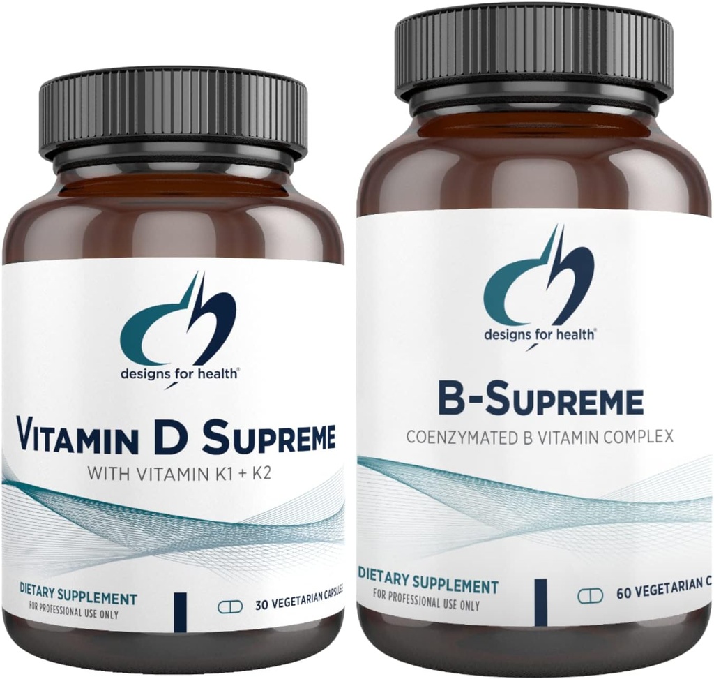 Conceptions pour la santé Vitamine D Supreme + B-Supreme Essentials Duo - 5000 UI Vitamine D3 + Vitamine K, Complexe B actif (2 Ensemble de produits)