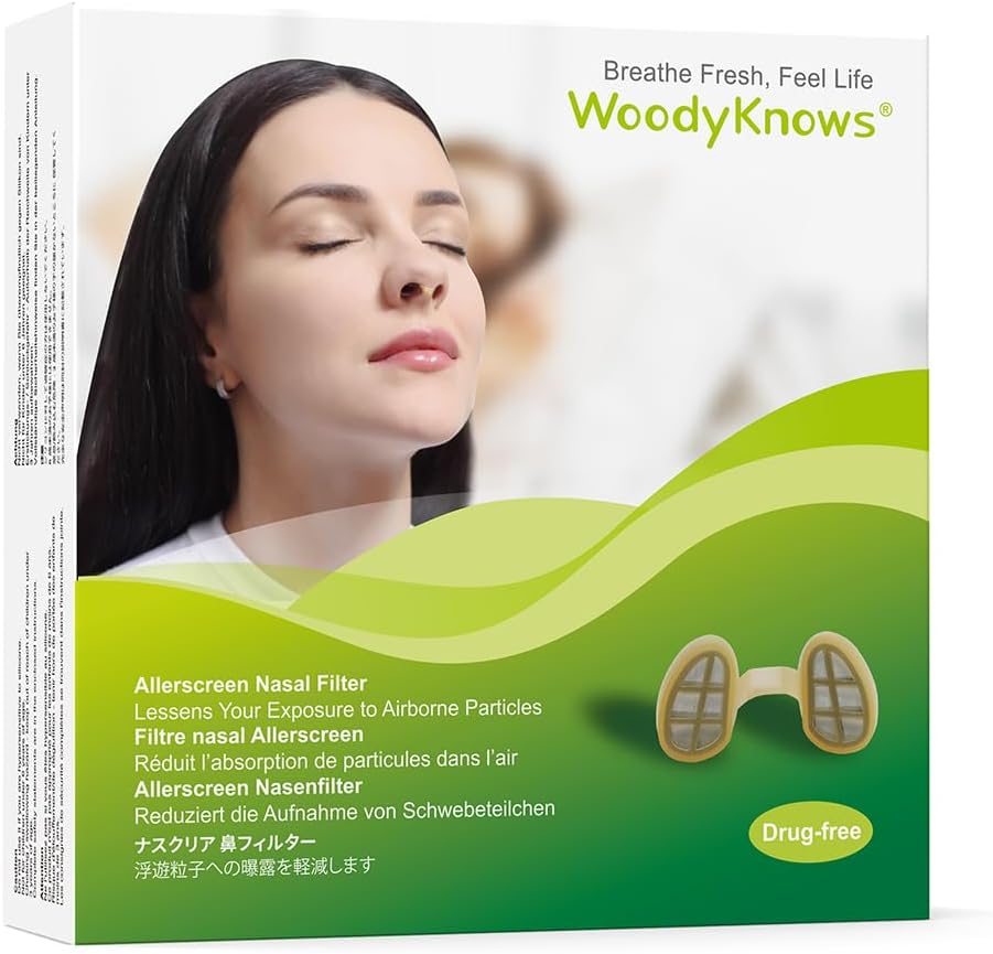 WoodyKnows 3 Allerscreen Nasal Filters with 12 Pairs of Replacement Filters, Model 2024, Seasonal and dust Allergies aid (Large, 3 Filters+12 Replacements)
