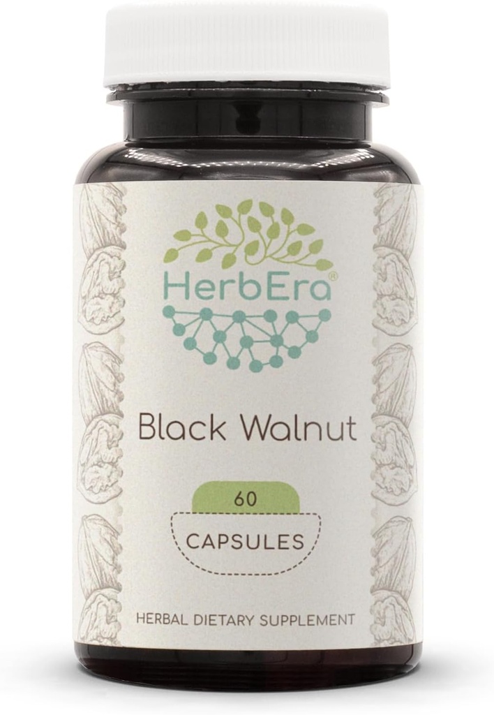 HerbEra Black Walnut 60 Capsules, 500 mg, Black Walnut (Juglans Nigra) Hull séchée (60 Capsules)