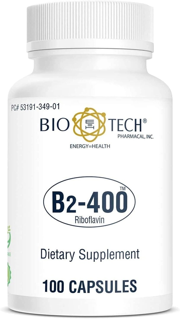 Bio-Tech Pharmacal B2-400, 100 Capsules – Supplément tout naturel – soutient la clarté et la productivité – Pas de laiterie, poisson, gluten, arachide, mollusques, GMOS, et soja – Pas de couleurs artificielles