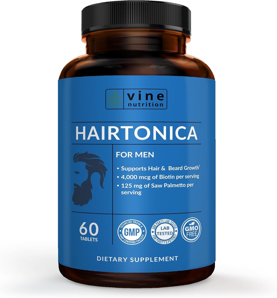 Hairtonica pour les hommes – Supplément de croissance des cheveux avec Biotin, Collagen & Saw Palmetto – Supporte l'épaisseur, la santé des cheveux et scalp – DHT Blocker – 30 jours d'approvisionnement
