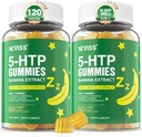 Gommies 5-HTP + GABA - Sans mélatonine - Gommies de relaxation avec extrait de banane, L-Theanine, L-Tryptophane, vitamine D3 pour le repos sain cycle et rythme circadien, fonction cérébrale et relaxation musculaire, paquet de 2