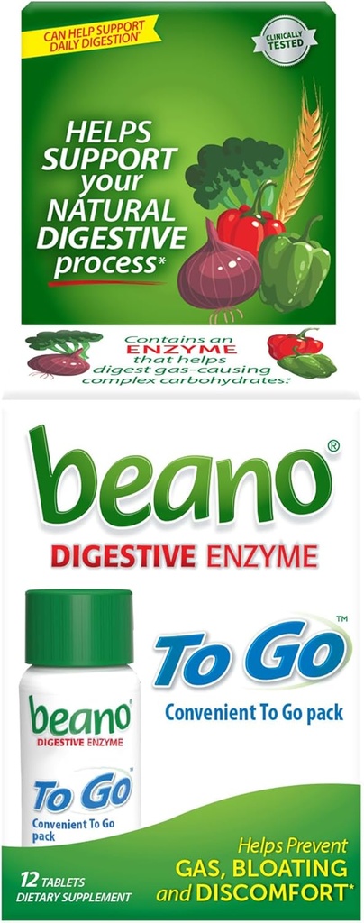 beano To Go Gas Prevention, Food Enzyme Dietary Supplement, Help Digest Gas-Causing Foods, 12 Tablets