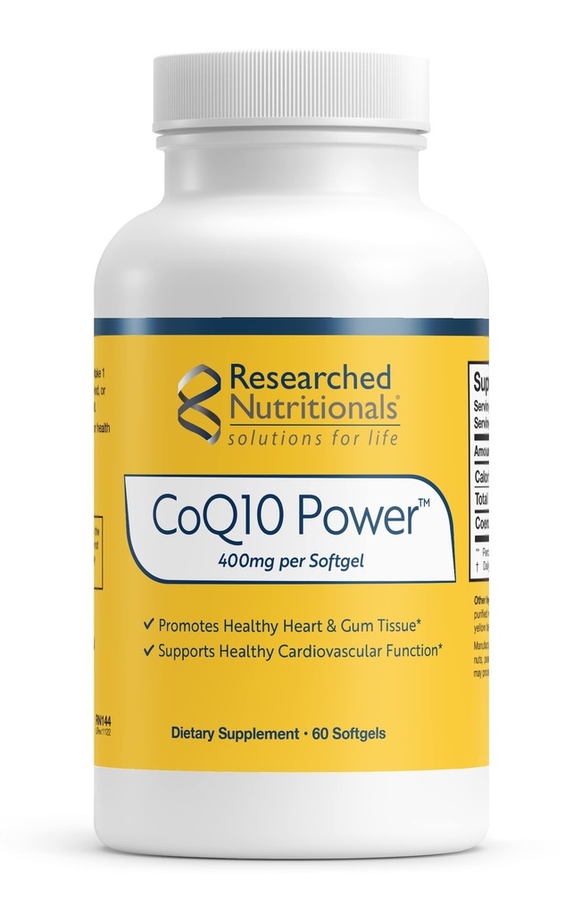 Recherches nutritionnelles CoQ10 400mg Softgels pour la santé cardiovasculaire - Supplément Coenzyme Thérapeutique-Strength Q10 - Soutenir l'énergie naturelle et la fonction immunitaire, promouvoir le tissu gum sain (60 Softgels)